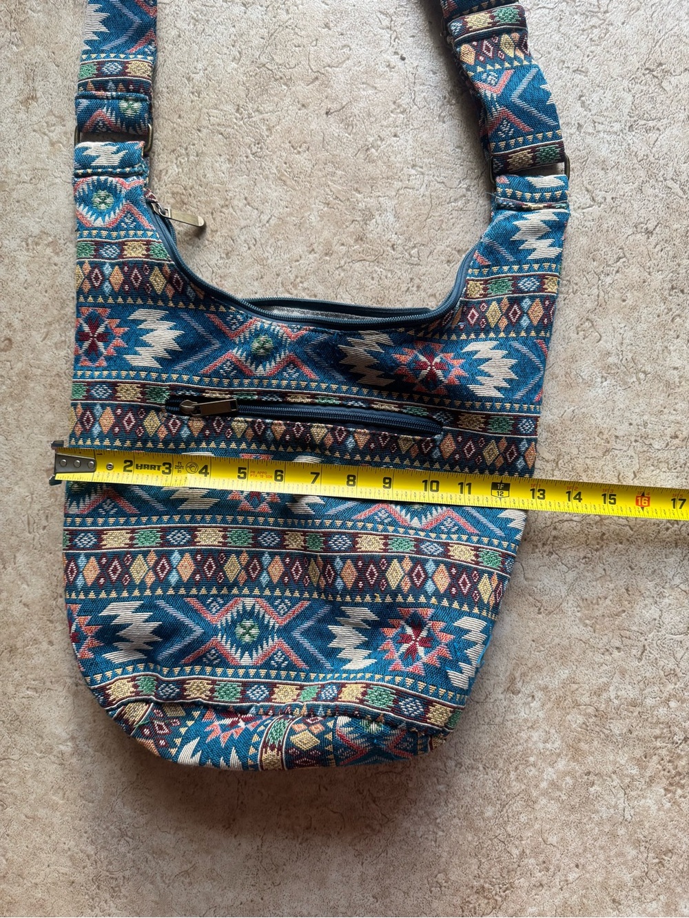 Boho Aztec Pattern Crossbody Bag in Blue and Cream - Picture 8 of 9